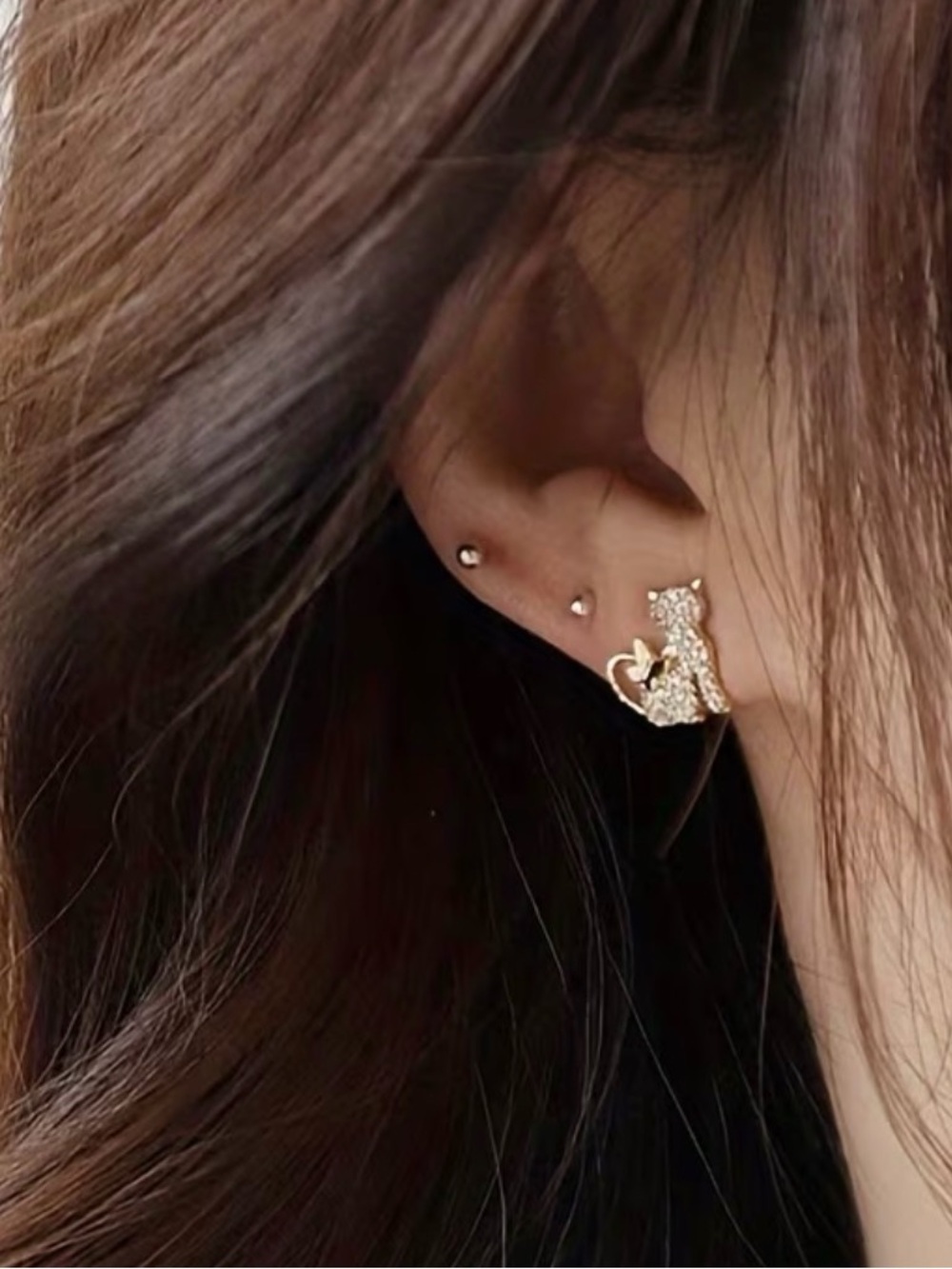 Sparkling Golden Cat Earrings.